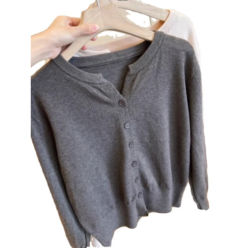 100%不起球軟糯親膚羊毛衫針織開衫韓版V領寬松短款外搭毛衣外套