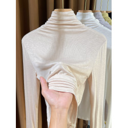 白色高領螺紋針織打底衫女秋冬款長袖薄款緊身洋氣堆堆領內搭小衫