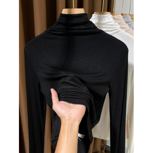 白色高領螺紋針織打底衫女秋冬款長袖薄款緊身洋氣堆堆領內搭小衫 白色高領螺紋針織打底衫女秋冬款長袖薄款緊身洋氣堆堆領內搭小衫