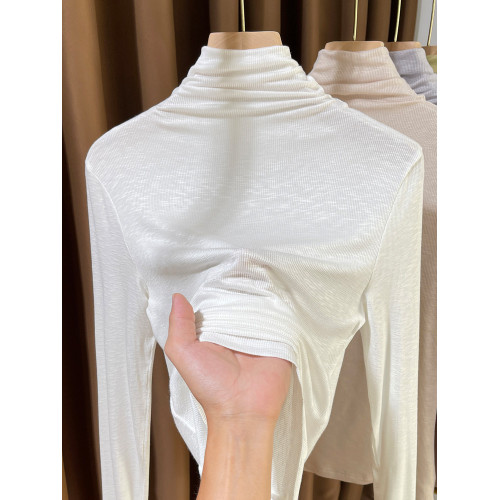 白色高領螺紋針織打底衫女秋冬款長袖薄款緊身洋氣堆堆領內搭小衫 白色高領螺紋針織打底衫女秋冬款長袖薄款緊身洋氣堆堆領內搭小衫