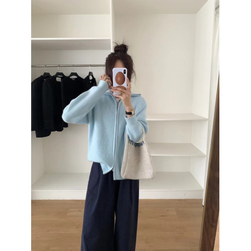 韓國東大門egg雞蛋 檔口店 零售 雙拉鍊翻領外套厚實針織毛衣外穿 韓國東大門egg雞蛋 檔口店 零售 雙拉鍊翻領外套厚實針織毛衣外穿