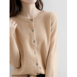 2025秋季開衫外套圓領寬松短款長袖毛衣外搭針織打底羊毛衫黑色女