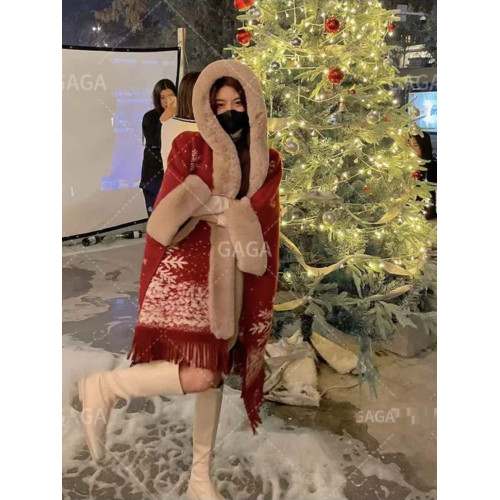 針織披肩鬭篷外套女秋冬季外穿2024新款百搭新年跨年紅色呢子大衣 針織披肩鬭篷外套女秋冬季外穿2024新款百搭新年跨年紅色呢子大衣