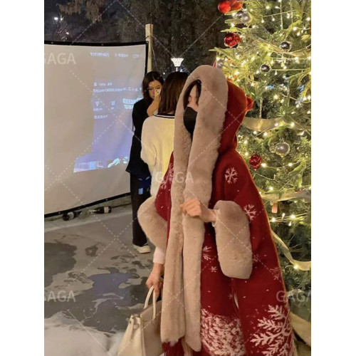 針織披肩鬭篷外套女秋冬季外穿2024新款百搭新年跨年紅色呢子大衣 針織披肩鬭篷外套女秋冬季外穿2024新款百搭新年跨年紅色呢子大衣