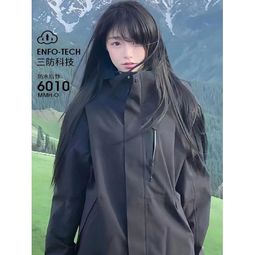 沖鋒衣女款三合一可拆卸防風防水情侶戶外登山服男款黑色羽絨外套