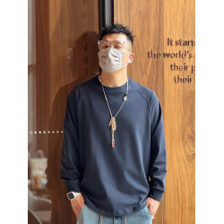 港風重磅純棉白色長袖T恤男春秋休閒百搭純色寬松圓領打底衫上衣