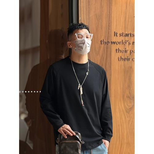 港風重磅純棉白色長袖T恤男春秋休閒百搭純色寬松圓領打底衫上衣 港風重磅純棉白色長袖T恤男春秋休閒百搭純色寬松圓領打底衫上衣