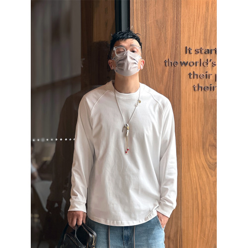 港風重磅純棉白色長袖T恤男春秋休閒百搭純色寬松圓領打底衫上衣 港風重磅純棉白色長袖T恤男春秋休閒百搭純色寬松圓領打底衫上衣