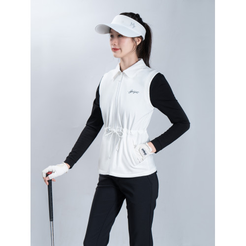 春秋季女裝外套高爾夫女士薄絨馬甲背心上衣彈力運動馬夾白色不透