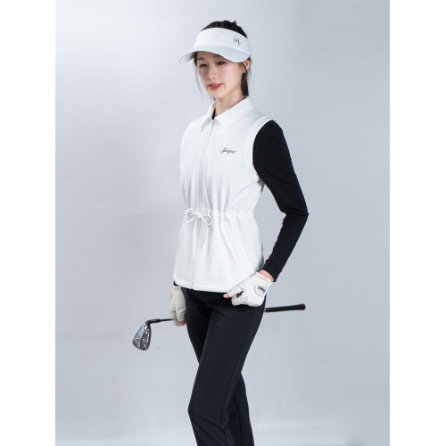 春秋季女裝外套高爾夫女士薄絨馬甲背心上衣彈力運動馬夾白色不透