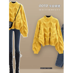 奶fufu慵懶白色麻花毛衣女秋冬溫柔軟糯針織衫純色寬松高級感上衣