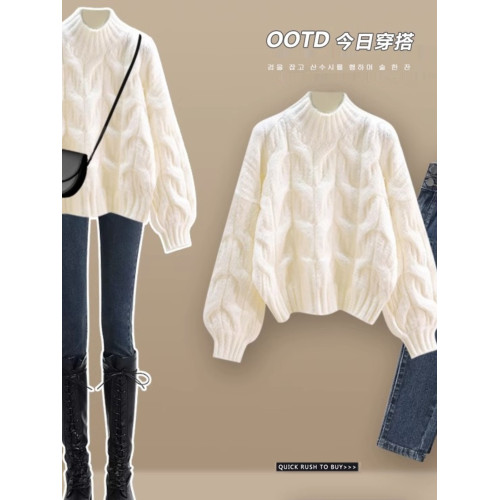 奶fufu慵懶白色麻花毛衣女秋冬溫柔軟糯針織衫純色寬松高級感上衣 奶fufu慵懶白色麻花毛衣女秋冬溫柔軟糯針織衫純色寬松高級感上衣