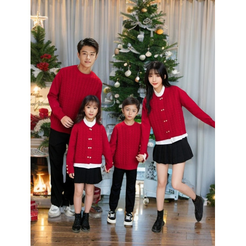 兒童毛衣情侶親子裝聖誕節喜慶紅色套裝全家福拍照衣服秋冬拜年服 兒童毛衣情侶親子裝聖誕節喜慶紅色套裝全家福拍照衣服秋冬拜年服