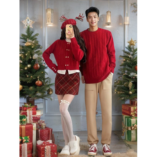 兒童毛衣情侶親子裝聖誕節喜慶紅色套裝全家福拍照衣服秋冬拜年服 兒童毛衣情侶親子裝聖誕節喜慶紅色套裝全家福拍照衣服秋冬拜年服
