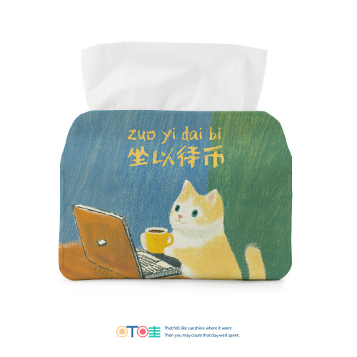 打工貓坐以待幣創意辦公桌面紙巾盒可愛貓咪職場抽紙盒布藝紙巾套 打工貓坐以待幣創意辦公桌面紙巾盒可愛貓咪職場抽紙盒布藝紙巾套