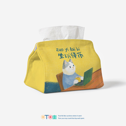 打工貓坐以待幣創意辦公桌面紙巾盒可愛貓咪職場抽紙盒布藝紙巾套 打工貓坐以待幣創意辦公桌面紙巾盒可愛貓咪職場抽紙盒布藝紙巾套