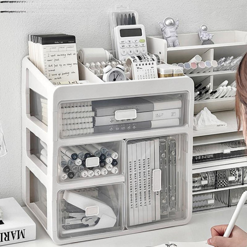 桌面抽屜式收納櫃多層多功能置物盒大容量學生宿舍化妝品收納盒 桌面抽屜式收納櫃多層多功能置物盒大容量學生宿舍化妝品收納盒