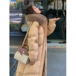 大毛領中長款羽絨棉服女2025年新款寬松棉衣冬季加厚過膝棉襖外套