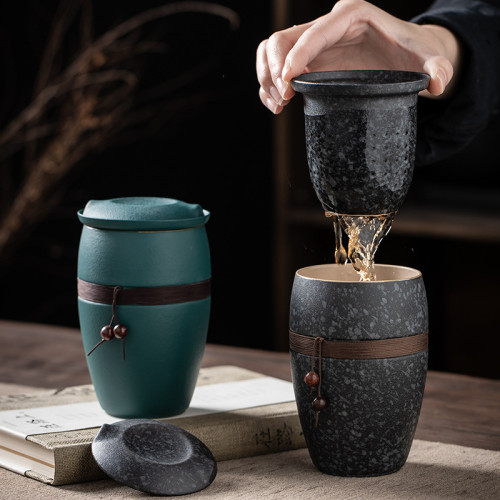 日式茶水分離泡茶杯陶瓷帶蓋創意過濾辦公室可攜式家用喝茶杯水杯 日式茶水分離泡茶杯陶瓷帶蓋創意過濾辦公室可攜式家用喝茶杯水杯