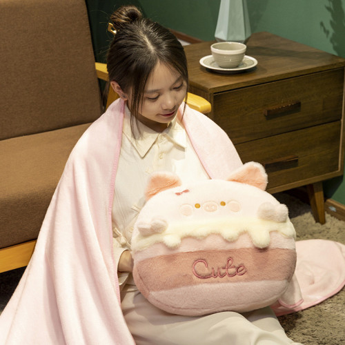 可愛卡通動物蛋糕抱枕三合一可插手少女心暖手捂宿舍辦公室抱枕毯 可愛卡通動物蛋糕抱枕三合一可插手少女心暖手捂宿舍辦公室抱枕毯
