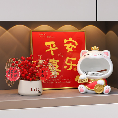 國潮大嘴招財貓玄關鑰匙收納擺件喬遷新居客廳裝飾喜慶花藝禮物 國潮大嘴招財貓玄關鑰匙收納擺件喬遷新居客廳裝飾喜慶花藝禮物