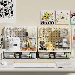 洞洞板桌面立式置物架奶油風臥室家用宿舍學習桌整理學生書桌收納