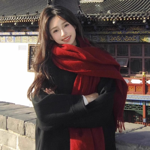 紅色圍巾女秋冬季保暖防風情侶加厚仿羊絨圍脖韓系氛圍感純色披肩 紅色圍巾女秋冬季保暖防風情侶加厚仿羊絨圍脖韓系氛圍感純色披肩