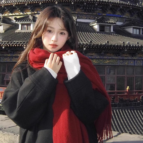 紅色圍巾女秋冬季保暖防風情侶加厚仿羊絨圍脖韓系氛圍感純色披肩 紅色圍巾女秋冬季保暖防風情侶加厚仿羊絨圍脖韓系氛圍感純色披肩