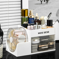 新款化妝品收納盒梳妝台護膚品置物架帶旋轉整理盒桌面防塵化妝箱
