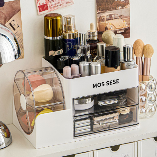 新款化妝品收納盒梳妝台護膚品置物架帶旋轉整理盒桌面防塵化妝箱 新款化妝品收納盒梳妝台護膚品置物架帶旋轉整理盒桌面防塵化妝箱