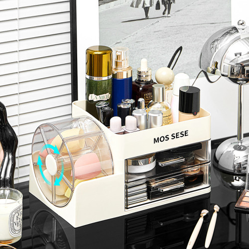 新款化妝品收納盒梳妝台護膚品置物架帶旋轉整理盒桌面防塵化妝箱 新款化妝品收納盒梳妝台護膚品置物架帶旋轉整理盒桌面防塵化妝箱