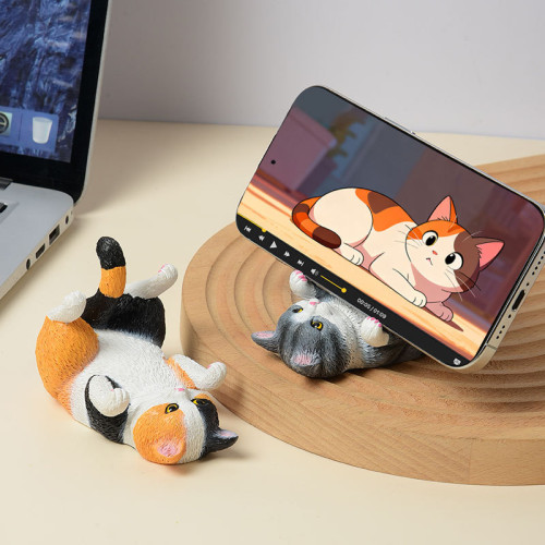 樹脂可愛超萌仿真小貓咪虎斑橘貓桌面手機支架玩具擺件創意 樹脂可愛超萌仿真小貓咪虎斑橘貓桌面手機支架玩具擺件創意