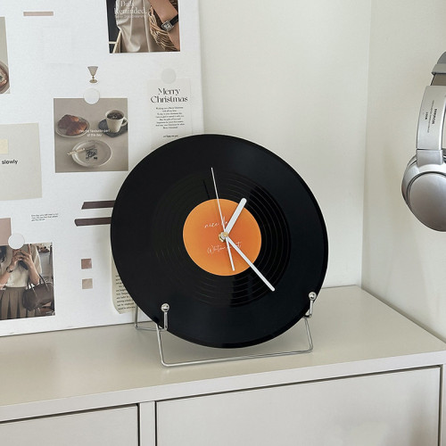 復古黑膠唱片鍾日落掛鍾客廳辦公室書桌桌面擺件酒櫃電視牆面裝飾 復古黑膠唱片鍾日落掛鍾客廳辦公室書桌桌面擺件酒櫃電視牆面裝飾