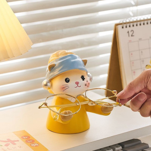 珍珠貓眼鏡收納架擺件辦公室桌面裝飾品工位筆托可愛創意禮物 珍珠貓眼鏡收納架擺件辦公室桌面裝飾品工位筆托可愛創意禮物