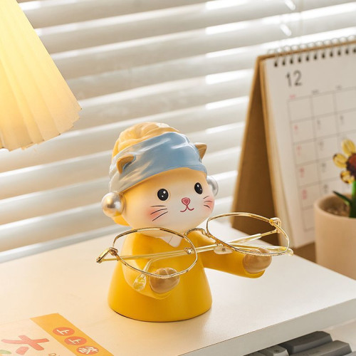 珍珠貓眼鏡收納架擺件辦公室桌面裝飾品工位筆托可愛創意禮物 珍珠貓眼鏡收納架擺件辦公室桌面裝飾品工位筆托可愛創意禮物