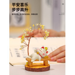 招財貓水晶樹桌面小擺件辦公室治瘉系解壓工位好物情緒穩定好物