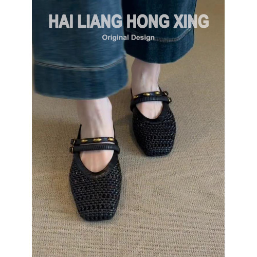 羊皮版~法式復古內增高包頭半拖鞋女外穿氣質編織鏤空穆勒涼拖鞋 羊皮版~法式復古內增高包頭半拖鞋女外穿氣質編織鏤空穆勒涼拖鞋