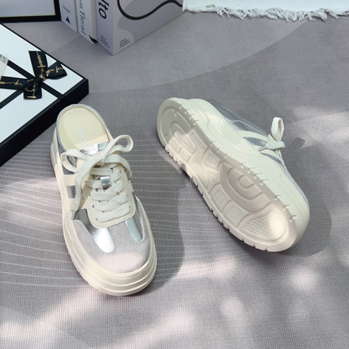 小個子內增高包頭半拖鞋女厚底休閒德訓鞋無後跟銀色穆勒鞋ins潮 小個子內增高包頭半拖鞋女厚底休閒德訓鞋無後跟銀色穆勒鞋ins潮