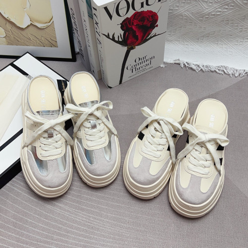 小個子內增高包頭半拖鞋女厚底休閒德訓鞋無後跟銀色穆勒鞋ins潮 小個子內增高包頭半拖鞋女厚底休閒德訓鞋無後跟銀色穆勒鞋ins潮