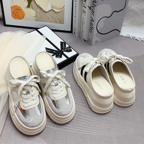 小個子內增高包頭半拖鞋女厚底休閒德訓鞋無後跟銀色穆勒鞋ins潮 小個子內增高包頭半拖鞋女厚底休閒德訓鞋無後跟銀色穆勒鞋ins潮