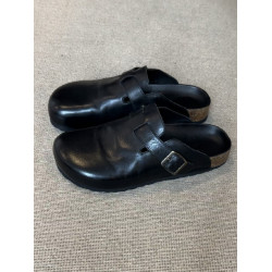 男女同款黑色包頭半拖勃肯鞋女夏季外穿2025新款真皮厚底復古拖鞋