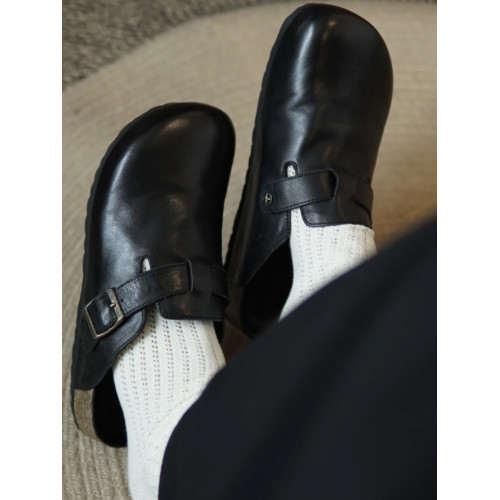 男女同款黑色包頭半拖勃肯鞋女夏季外穿2025新款真皮厚底復古拖鞋 男女同款黑色包頭半拖勃肯鞋女夏季外穿2025新款真皮厚底復古拖鞋