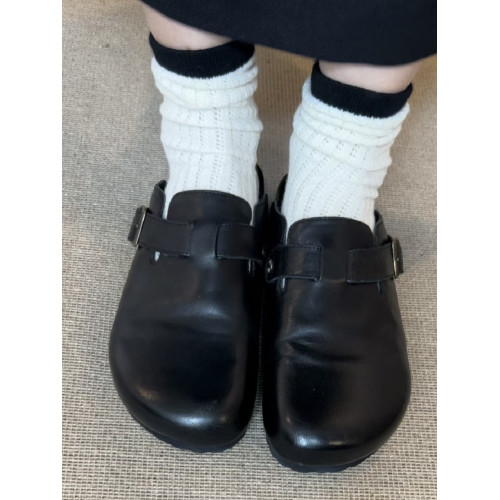 男女同款黑色包頭半拖勃肯鞋女夏季外穿2025新款真皮厚底復古拖鞋 男女同款黑色包頭半拖勃肯鞋女夏季外穿2025新款真皮厚底復古拖鞋