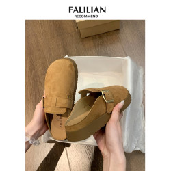 厚底勃肯鞋女鞋子2025新款秋冬外穿一腳蹬懶人棉拖博肯包頭半拖鞋