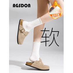 奧古獅登勃肯鞋女2025新款冬季一腳蹬厚底外穿加絨鞋子超火半拖鞋