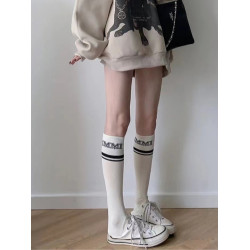 字母條紋小腿襪JK春秋季純棉襪子日系學院風中筒襪瘦腿長襪壓力襪