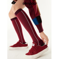 上森紅色壓力運動襪跑步小腿壓力襪緩解腫脹秋透氣高筒襪顯瘦長襪