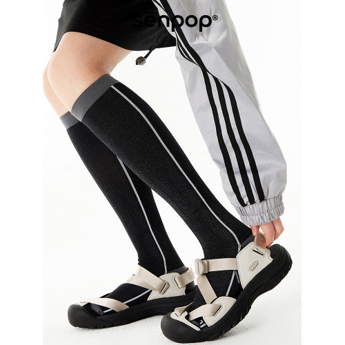 上森紅色壓力運動襪跑步小腿壓力襪緩解腫脹秋透氣高筒襪顯瘦長襪