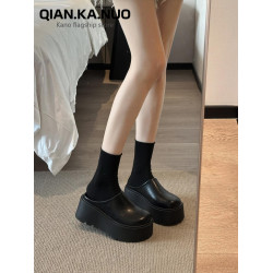 包頭半拖鞋女外穿2025春季新款厚底懶人穆勒鞋增高矮個子勃肯單鞋