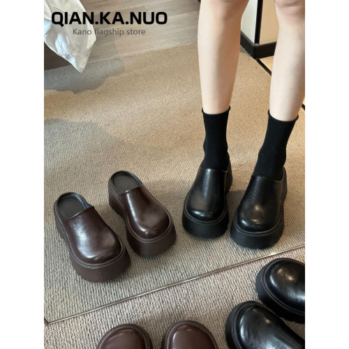 包頭半拖鞋女外穿2025春季新款厚底懶人穆勒鞋增高矮個子勃肯單鞋 包頭半拖鞋女外穿2025春季新款厚底懶人穆勒鞋增高矮個子勃肯單鞋